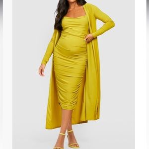 Lime maternity strappy cowl neck dress and duster US size 8 Boohoo